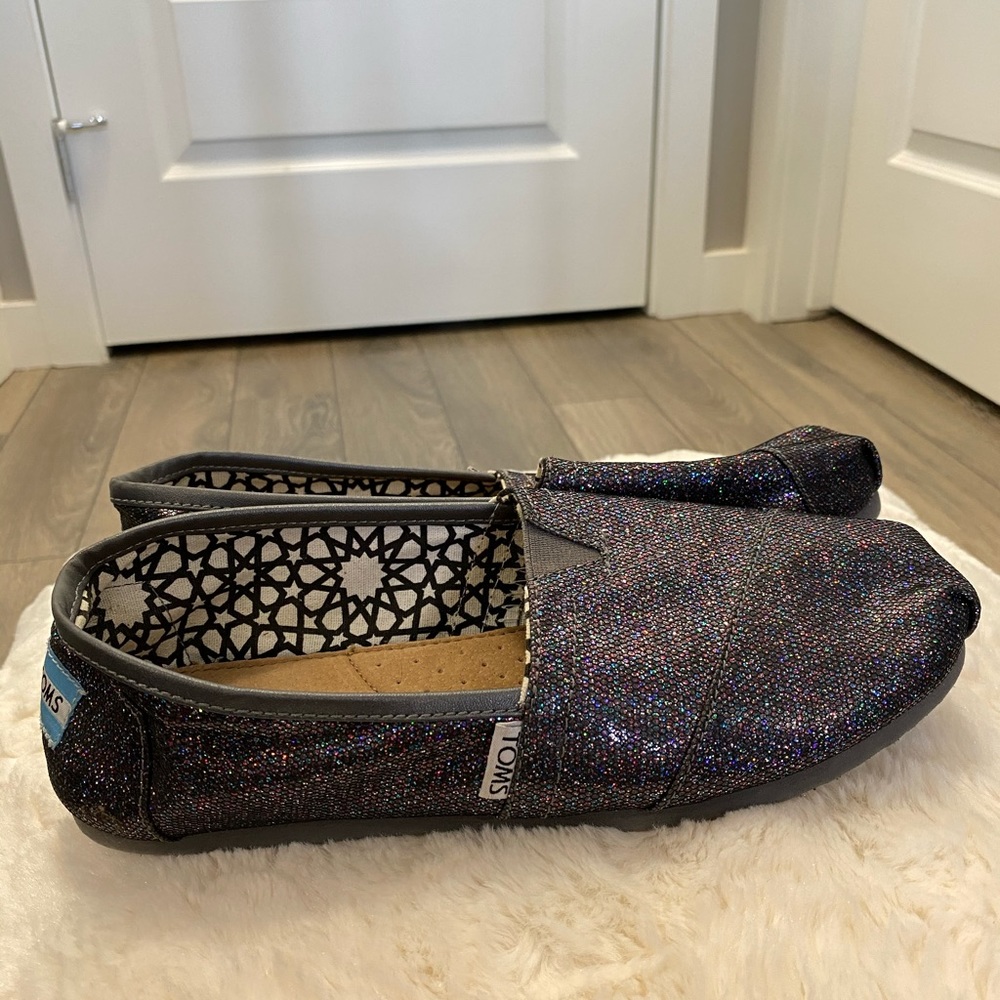 Dark grey black iridescent glitter Toms! Worn once!